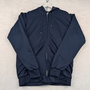 VTG Bassett Walker Hoodie Mens L Navy Foam Filled Blank Waffle Lined USA 90s